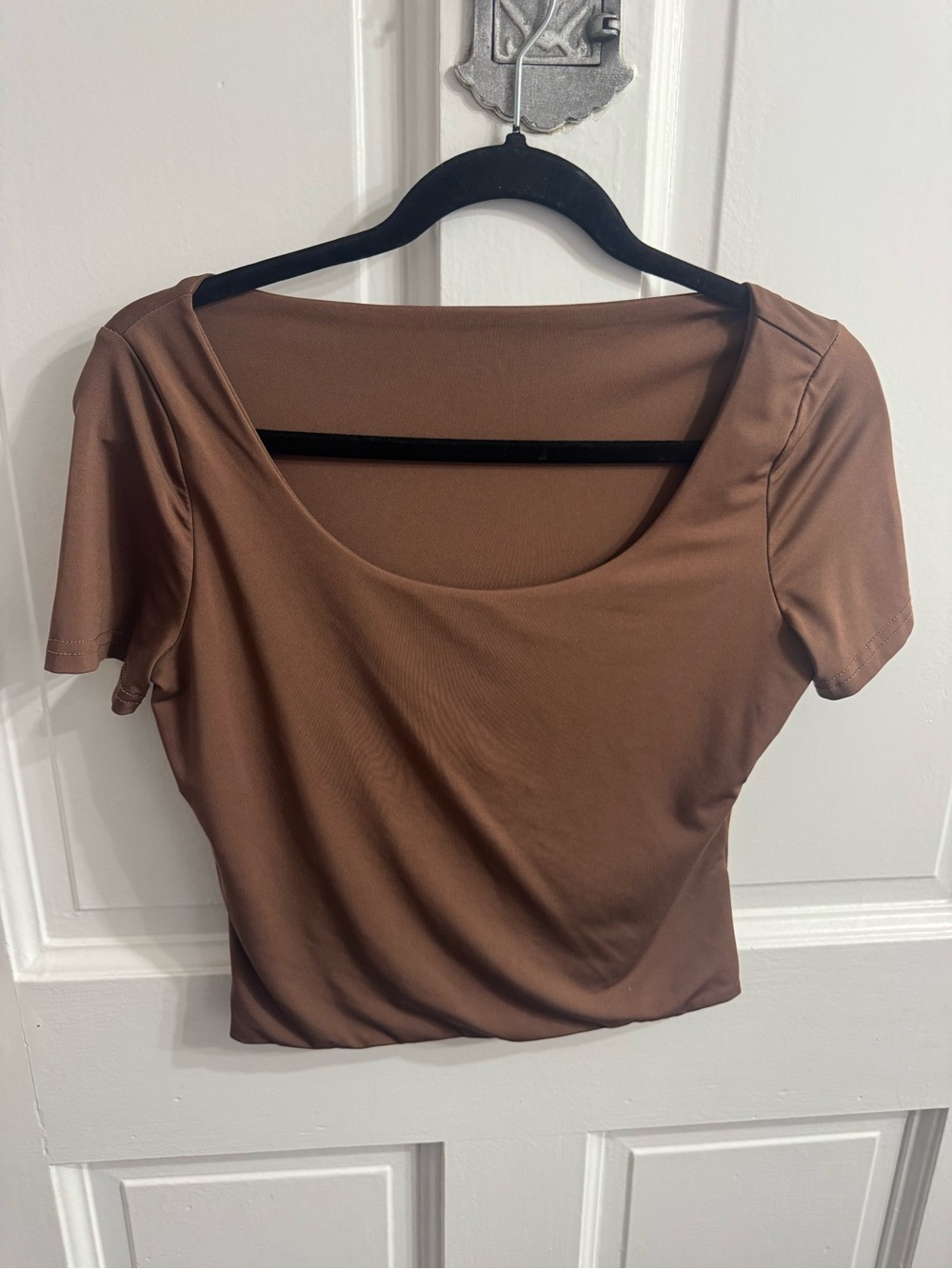SHEIN Brown Scoop Neck Crop Top